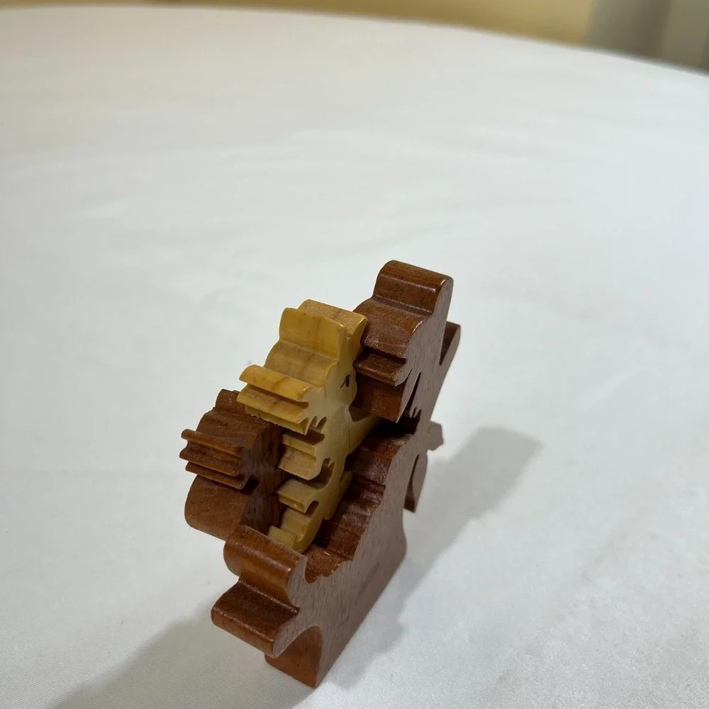 Vintage Artisan‎ Koala Bear Wood Puzzle Figurine Hand Carved Signed 3 Piece Art